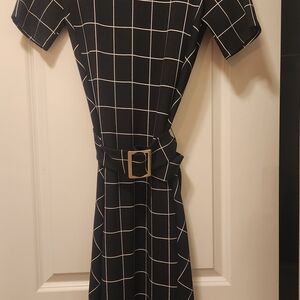 Zara Black and White Checkered Midi Dress